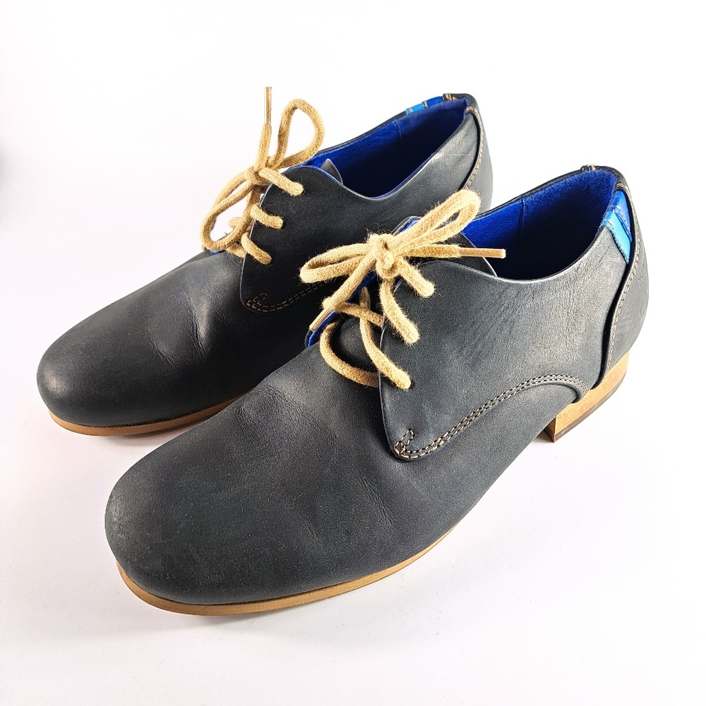 John Fluevog Classic Radio CBC Derby Shoes Black and Blue Size 6.5 - Picture 3 of 8